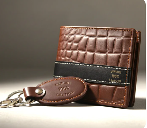 CROCODILE BROWN COLOR GENIUN LEATHER WALLET AND KEY CHAIN