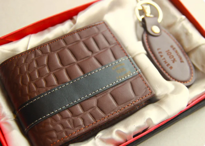 CROCODILE BROWN COLOR GENIUN LEATHER WALLET AND KEY CHAIN