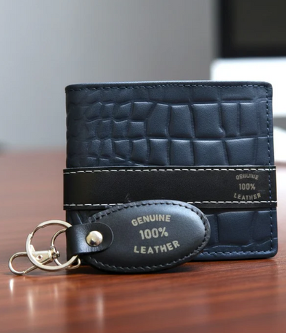 CROCODILE BLUE COLOR GENIUN LEATHER WALLET AND KEY CHAIN