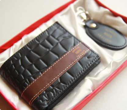 CROCODILE BLACK COLOR GENIUN LEATHER WALLET AND KEY CHAIN